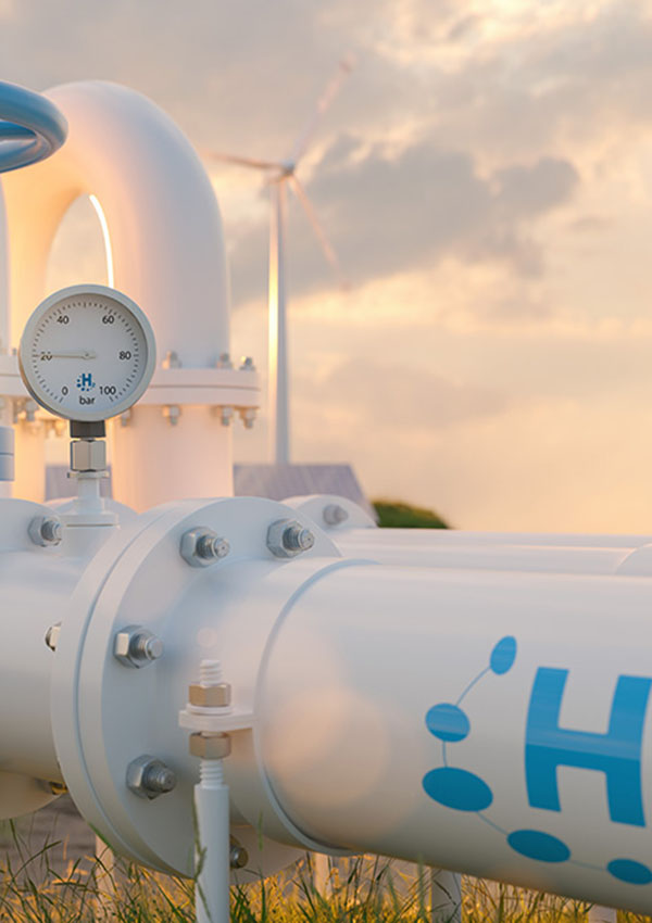 Hydrogen pipeline with manometer and wind turbines power plant